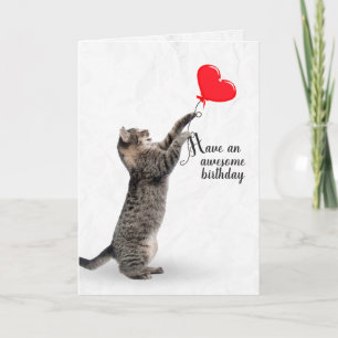 Carte Chat à bascule d'anniversaire avec ballon de coeur