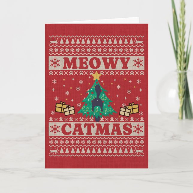 Carte Chat à sueur moche à Noël des arbres (Devant)