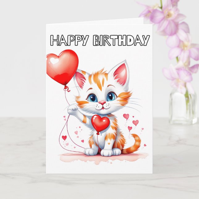 Carte Chat adorable Little Kitty Joyeux anniversaire (Orchidée)