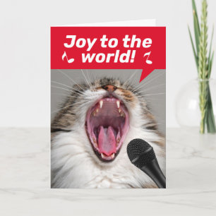 Carte Chat amusant chante fort des chansons de Noël