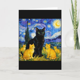 Carte Chat artistique nuit étoilée Chat noir &amp; Chato