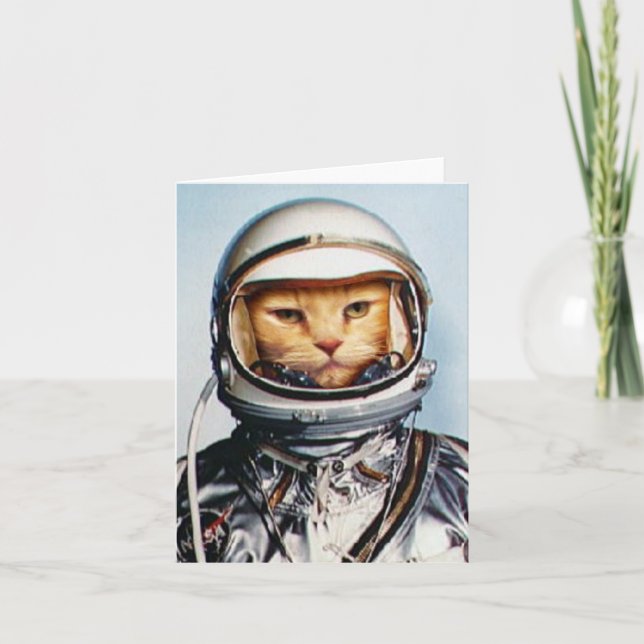 Carte Chat astronaute rétro des années 60 (Devant)