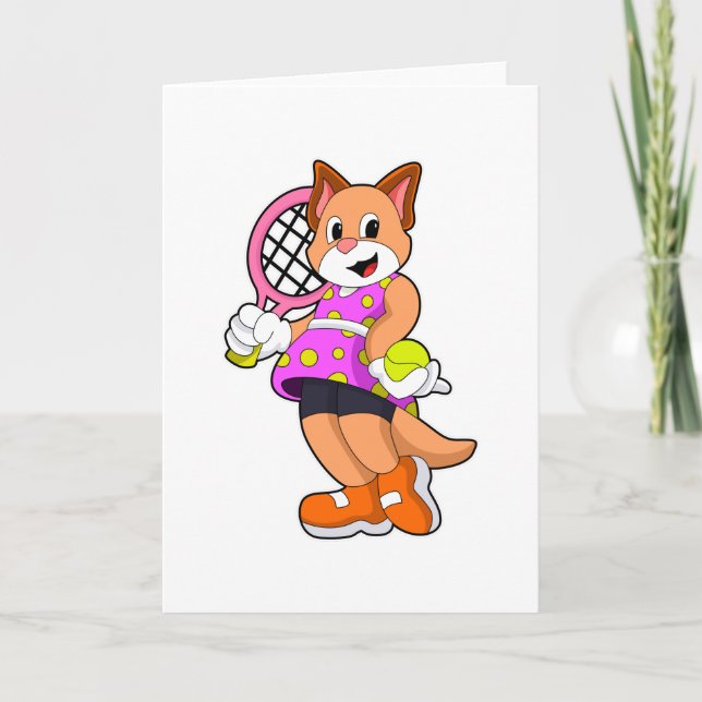 Carte Chat au tennis avec raquette de tennis (Devant)