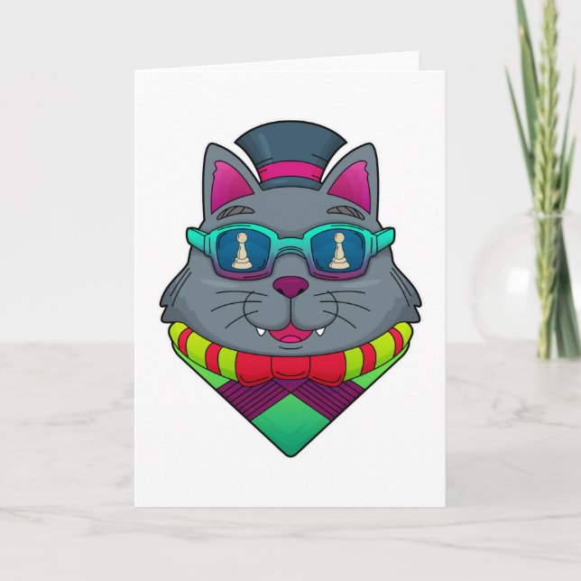 Carte Chat aux échecs avec pièce d'échecs Pawn (Devant)