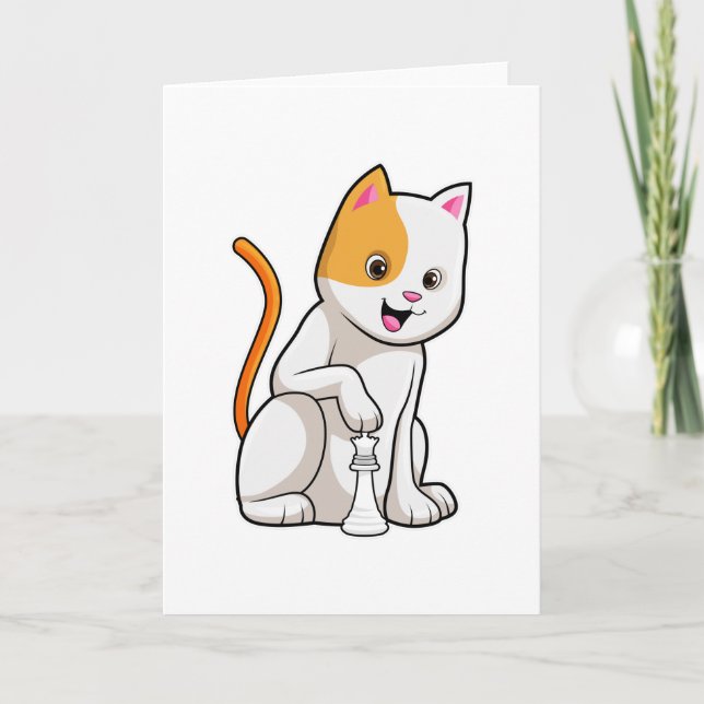 Carte Chat aux échecs avec pièce d'échecs Pawn (Devant)