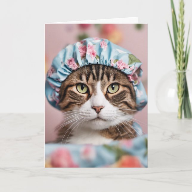Carte Chat avec Casquette douche Anniversaire (Devant)