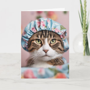 Carte Chat avec Casquette douche Anniversaire