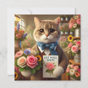 Carte Chat avec fleur avec Get well Bion Card