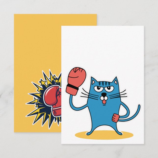 Carte Chat avec gants de boxe (Devant / Derrière)