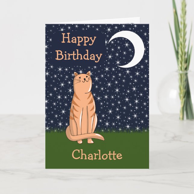 Carte Chat avec lune et étoiles (Devant)