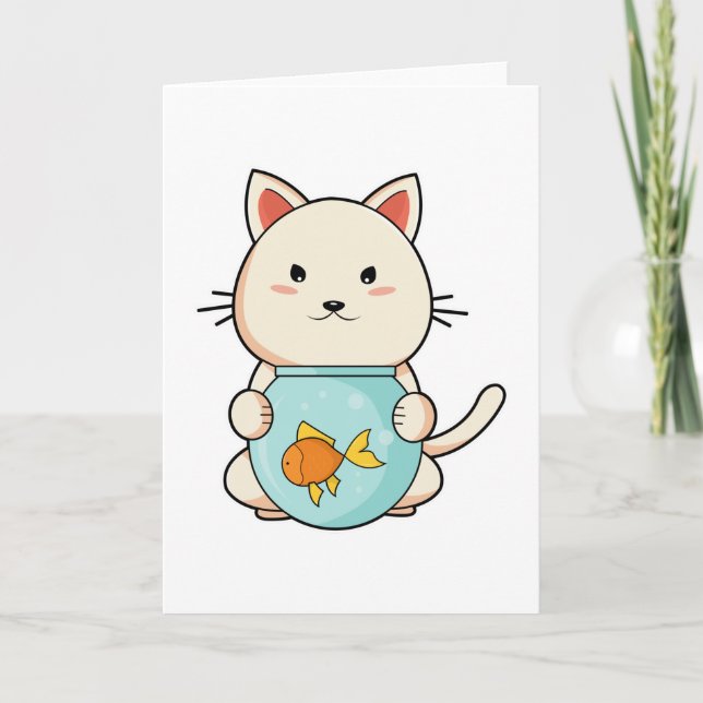Carte Chat avec Poisson dans Verre (Devant)