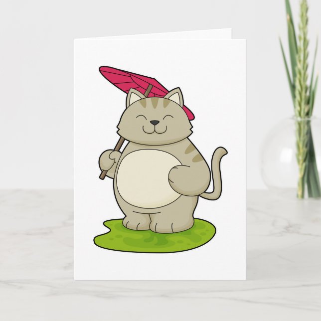 Carte Chat avec un parapluie (Devant)