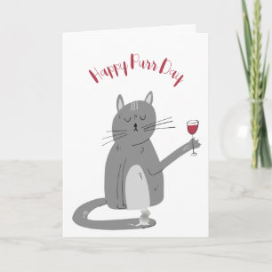 Carte Chat avec Vin Verre Anniversaire