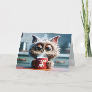 Carte Chat Belle Anniversaire Avec Mug De Café Rouge