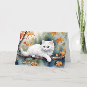 Carte Chat blanc à l'automne part pour la pensée de vous