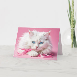 Carte Chat Blanc Anniversaire Avec Rubans