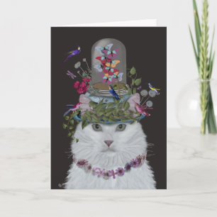 Carte Chat blanc avec cloche papillon