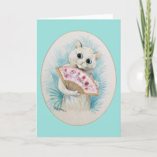 Carte Chat blanc avec ventilateur, Louis Wain