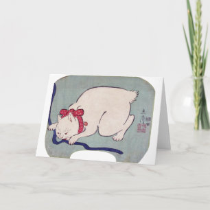 Carte Chat Blanc Jouant Avec Une Chaîne, Hiroshige