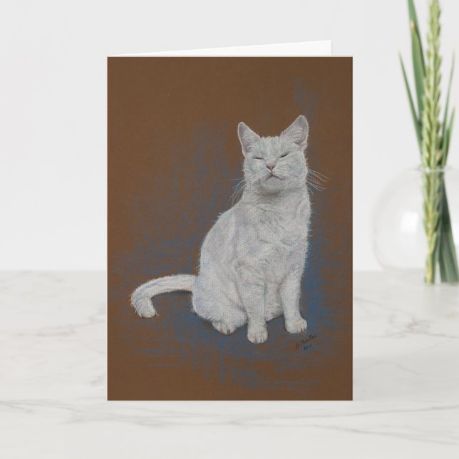 Carte chat, blanc, joyeux anniversaire, beaux-arts (Devant)
