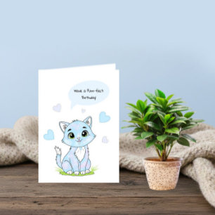 Carte chat bleu d'anniversaire