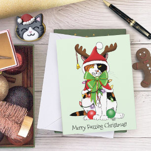 Carte Chat Calico de Noël amusant