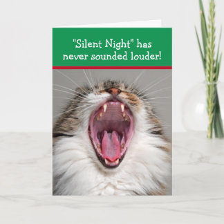 Carte Chat chantant bruyamment "Douce Nuit" Noël