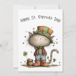 Carte Chat charmant de la Saint-Patrick et plat en or