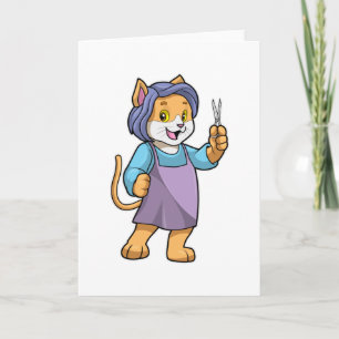 Carte Chat coiffeur avec ciseaux