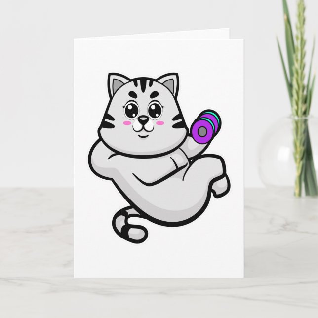 Carte Chat comme Bodybuilder avec Dumbbell (Devant)