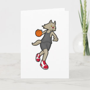 Carte Chat comme joueur de basket-ball avec basket-ball