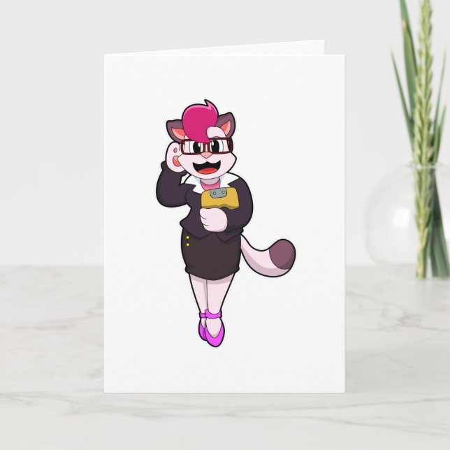 Carte Chat comme secrétaire avec bloc-notes (Devant)