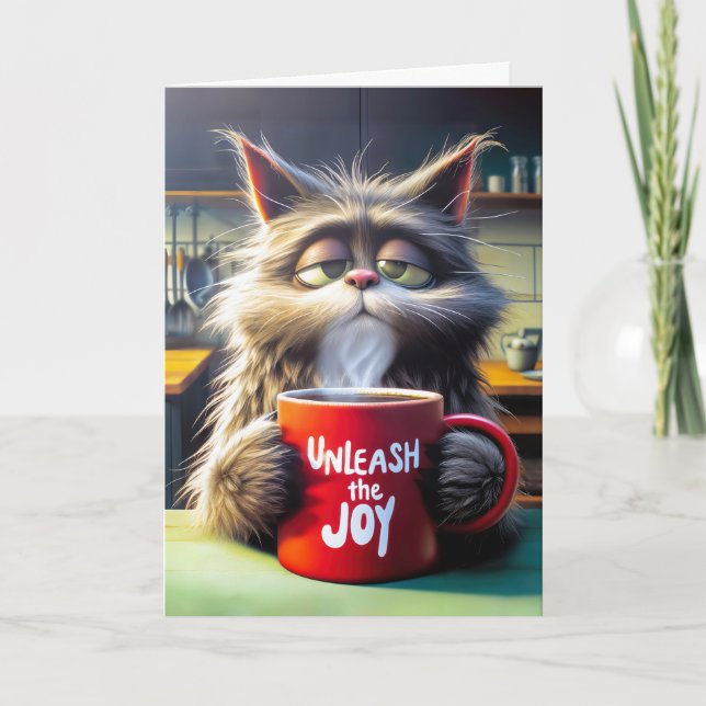 Carte Chat couché d'anniversaire de l'ami avec Mug rouge (Devant)
