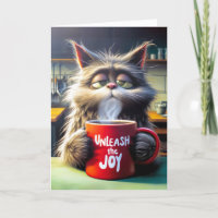 Chat couché d'anniversaire de l'ami avec Mug rouge