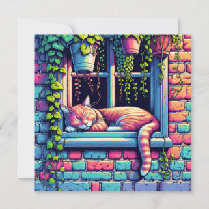 Carte Chat couché dans la fenêtre Sill Ai Art