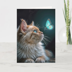 Carte Chat d'anniversaire avec un papillon néon brillant