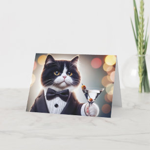 Carte Chat D'Anniversaire De Tuxedo Avec Cocktail Martin