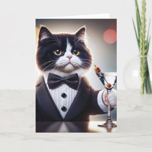 Carte Chat D'Anniversaire De Tuxedo Avec Cocktail Martin