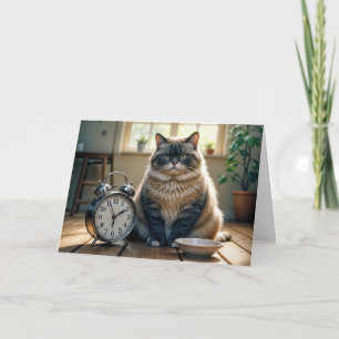 Carte Chat d'anniversaire en attente d'un bol de nourrit