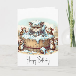 Carte Chat d'Anniversaire Obtenir Un Bain