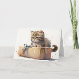 Carte Chat d'anniversaire sur une boîte