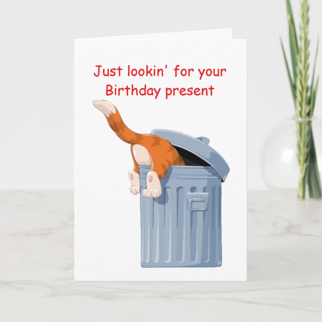 Carte Chat dans la poubelle - bas jusqu'à l'anniversaire (Devant)
