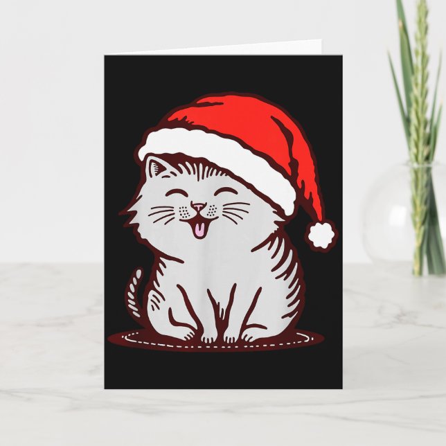 Carte Chat Dans Un Chapeau De Père Noël  (Devant)