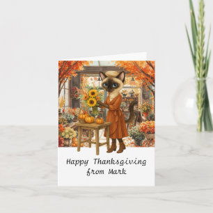 Carte Chat d'automne aux fleurs Saison d'automne Thanksg