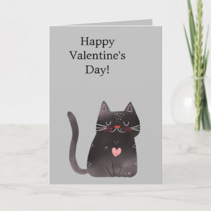 Carte Chat de coeur rose gris
