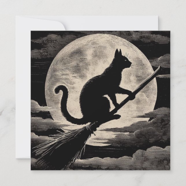 Carte Chat de cuisine sur Broomstick avec Pleine lune Vi (Devant)