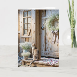 Carte Chat de Ferme Anniversaire avec Couronne de Gypsop