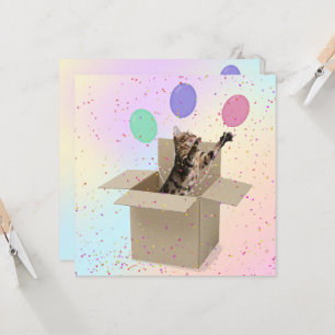 Carte Chat de fête d'anniversaire surprise dans la boîte