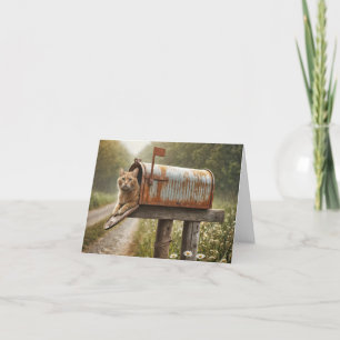 Carte Chat de gingembre dans une boîte aux lettres