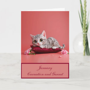 Carte Chat de janvier mignon avec oeillets
